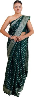 The Weavers Shop by Raavi Embroidered Bollywood Silk Blend Saree(Green)