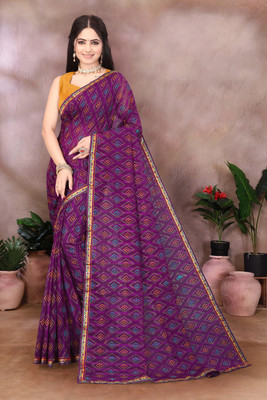 HouseOfCommon Printed Bandhani Georgette Saree(Purple)