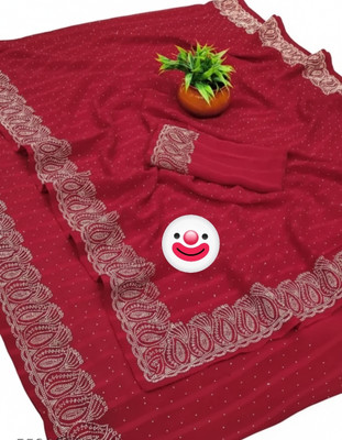 Jay hanuman fabrics Solid/Plain Bollywood Georgette Saree(Red)