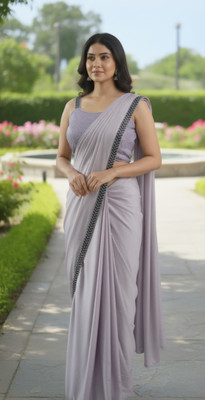 ARUN SAREES Solid/Plain, Self Design Pre Draped Saree Lycra Saree(Purple)