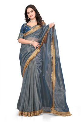 Brahmani Creation Embroidered Daily Wear Net Saree(Dark Blue)