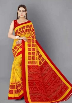 JASSI CREATION Printed Bandhani Chiffon Saree(Red, Yellow)