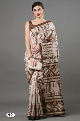 HD DESIGN Printed Daily Wear Pure Cotton Saree(Brown, Beige)