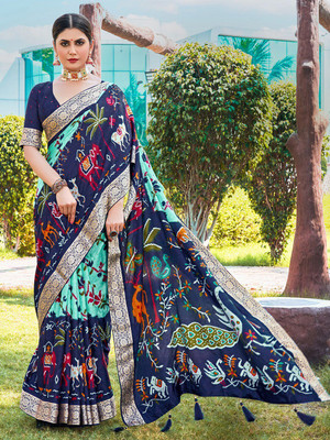 ANOUK Woven Pochampally Viscose Rayon Saree(Light Green)