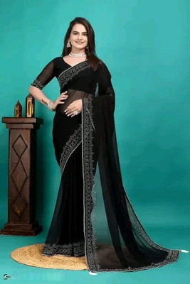 miracletex Solid/Plain Bollywood Georgette Saree(Black)