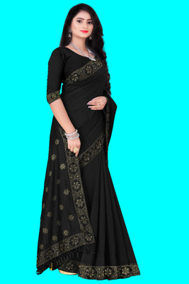 SHIVAYFAB Self Design Chanderi Georgette, Art Silk Saree(Black)