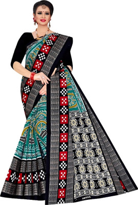 ARTFULTHREADS Printed, Graphic Print Sambalpuri Pure Cotton Saree(Multicolor)