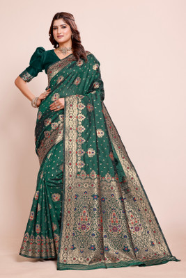 DHAYNAAND REEWA FASHION Woven Banarasi Georgette Saree(Dark Green)
