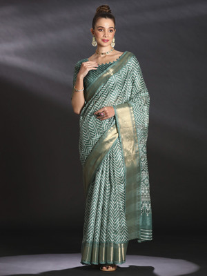 Tasrika Printed Chinnalapattu Art Silk Saree(Light Green)