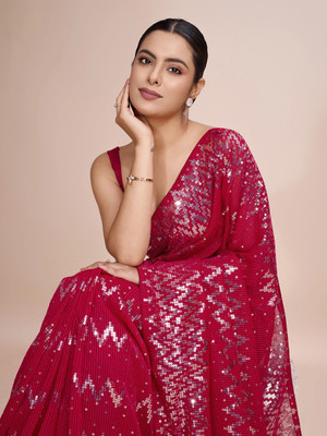 Clemira Embellished Bollywood Georgette Saree(Pink)
