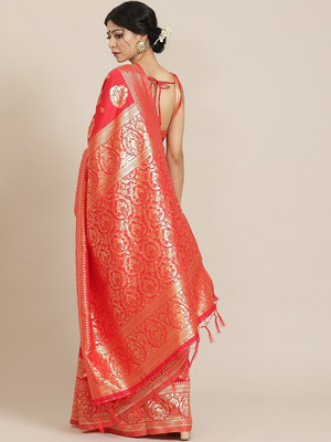 Divastri Woven Banarasi Silk Blend Saree(Red)