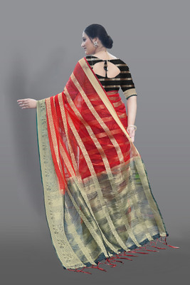 Aarunika LGF Embellished Bollywood Organza Saree(Red)