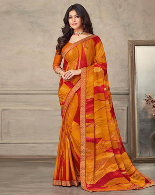 SainiVastra Self Design Bollywood Chiffon Saree(Yellow)