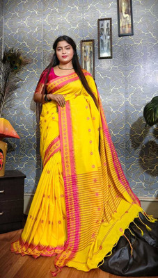 Joyguru Textile Self Design Tant Cotton Blend Saree(Yellow)