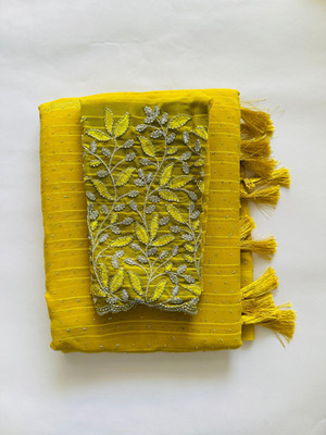 ABSilk Tie-Dye Assam Silk Georgette Saree(Yellow)
