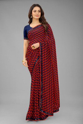 Georgette Saree Self Design Bollywood Georgette, Chiffon Saree(Red)