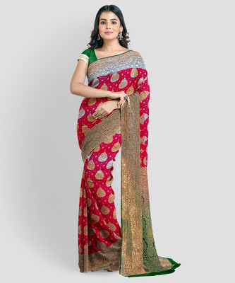 THE VARYA FASHION Printed Banarasi Silk Blend Saree(Red)