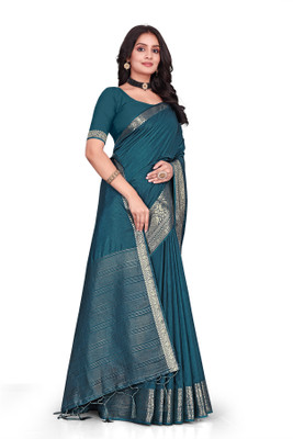 Aarunika fashion Solid/Plain Bollywood Pure Silk Saree(Blue)