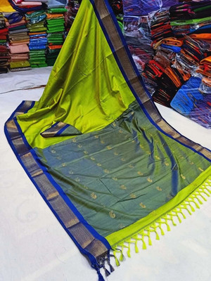VEERAIVA Self Design Paithani Cotton Silk Saree(Light Green)