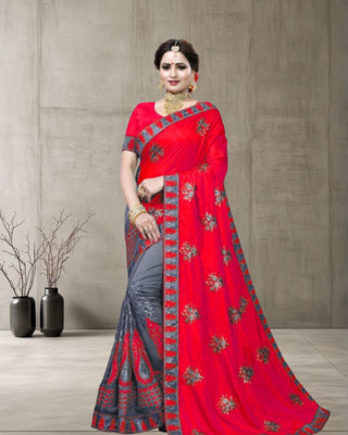 charmi nx Embroidered, Floral Print, Paisley Bollywood Cotton Silk Saree(Red)