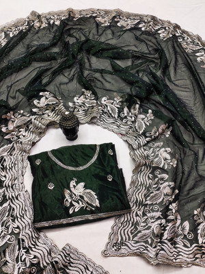 K SALIYA ENTERPRISE Embroidered Bollywood Net Saree(Dark Green)