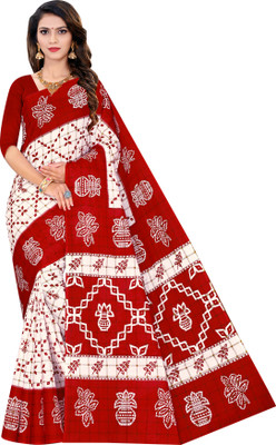 SARITA SAREES Printed Bandhani Pure Cotton Saree(Red)