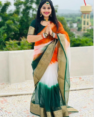 KOTHARI SST Solid/Plain Bandhani Organza Saree(Multicolor)
