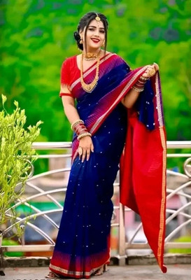 shopsilk Temple Border Sambalpuri Art Silk Saree(Blue, Red)