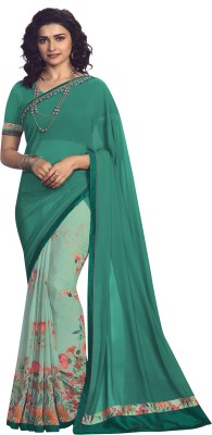 Hinayat Fashion Floral Print Bollywood Georgette, Chiffon Saree(Light Green)