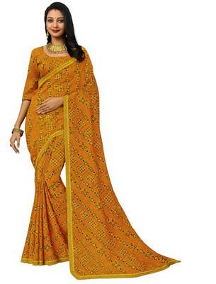 GSCMSTOREX Digital Print Daily Wear Silk Blend Saree(Yellow)