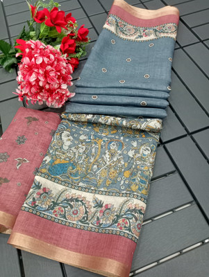 AARAANA Printed Kanjivaram Linen Saree(Grey)