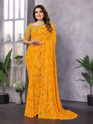 Moda Rapido Printed, Self Design Daily Wear Georgette Saree(Yellow)