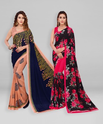 kashvi sarees Floral Print Bollywood Georgette Saree(Pack of 2, Multicolor)