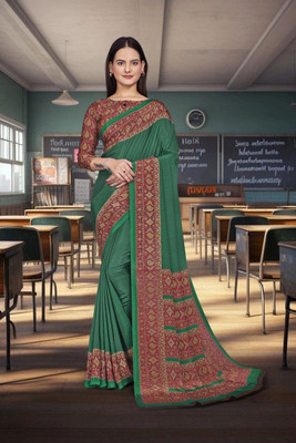 Feminista Printed, Solid/Plain Daily Wear Crepe Saree(Green, Red)