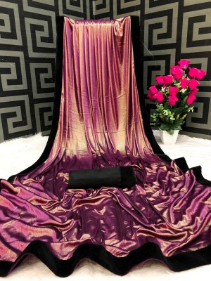 OMFASHIONCLUB Solid/Plain Bollywood Lycra Blend Saree(Purple)