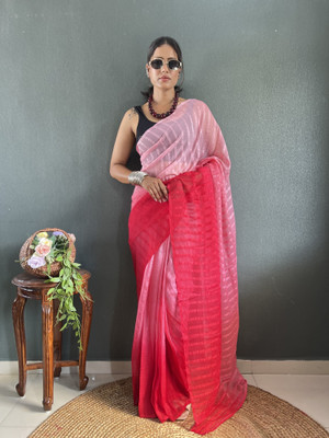 Pandadi Saree Striped, Ombre Maheshwari Georgette Saree(Pink)