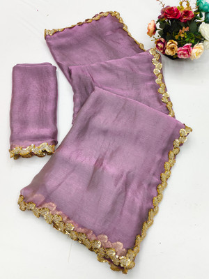 TTH Solid/Plain Bollywood Chanderi Saree(Purple)