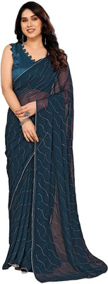 ROOP SUNDARI SAREES Dyed, Embellished Bollywood Georgette Saree(Blue)
