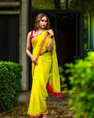 nabil Printed Bollywood Georgette Saree(Yellow)
