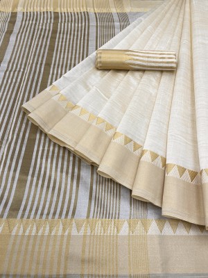 woclo enterprise Self Design Assam Silk Pure Cotton, Cotton Silk Saree(White)
