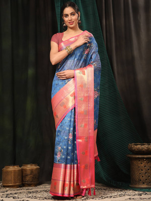 Divastri Digital Print Banarasi Art Silk Saree(Dark Blue)