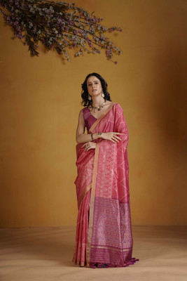 SHREEKHODIYARST Printed Handloom Jacquard, Art Silk Saree(Pink)