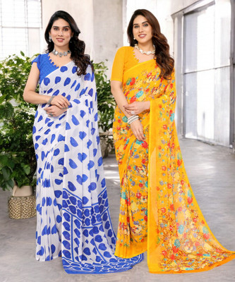 TTH Printed Bollywood Georgette Saree(Pack of 2, Multicolor)