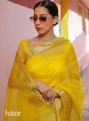 PHEASANT Woven Bollywood Organza Saree(Yellow)