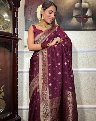 RASVRITI Solid/Plain Kanjivaram Pure Silk, Art Silk Saree(Purple)