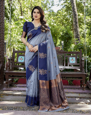 YASHIKA Woven Daily Wear Cotton Silk Saree(Blue)