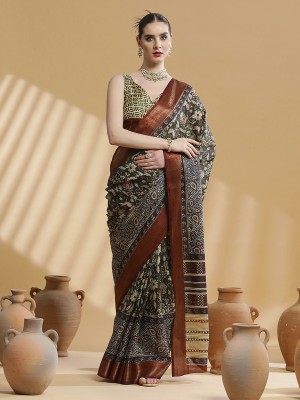 Sareemall Printed Madurai Cotton Blend Saree(Dark Green)