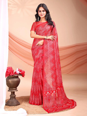 Leelavati Printed Daily Wear Chiffon Saree(Red)