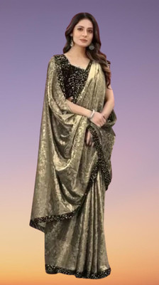 HouseOfCommon Floral Print Bollywood Lycra Blend Saree(Gold)