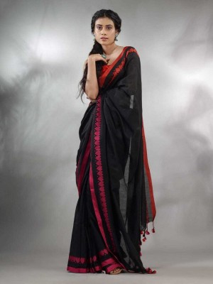 Maatarasaree Self Design Tant Jute Silk Saree(Black)